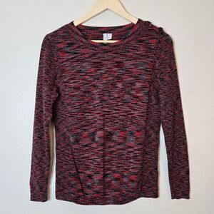 Relativity Womens 1X Red Black Space Dye Knit Top Shoulder Button 100% Cotton‎